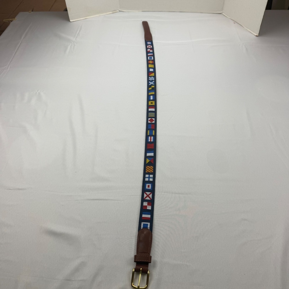 Preston Nautical Signal Flag Belt Mens 40 Blue Canvas Leather Surcingle USA